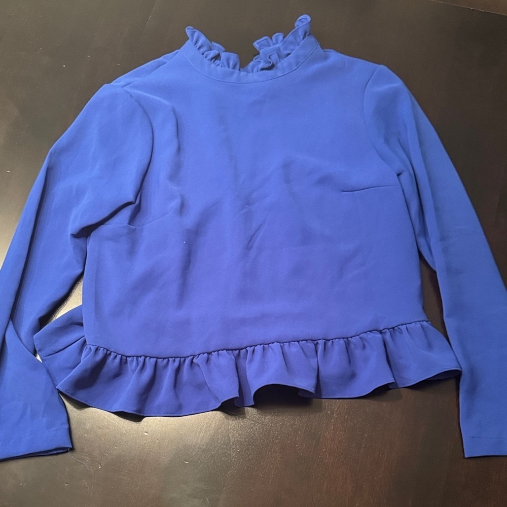 Chic Royal Blue Ruffle Blouse